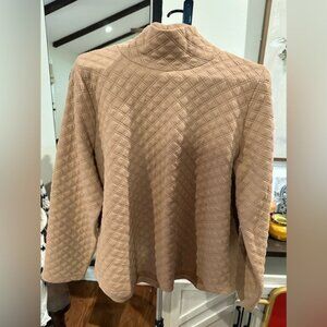 Quilted Tan Long Sleeve Mock Neck Top
